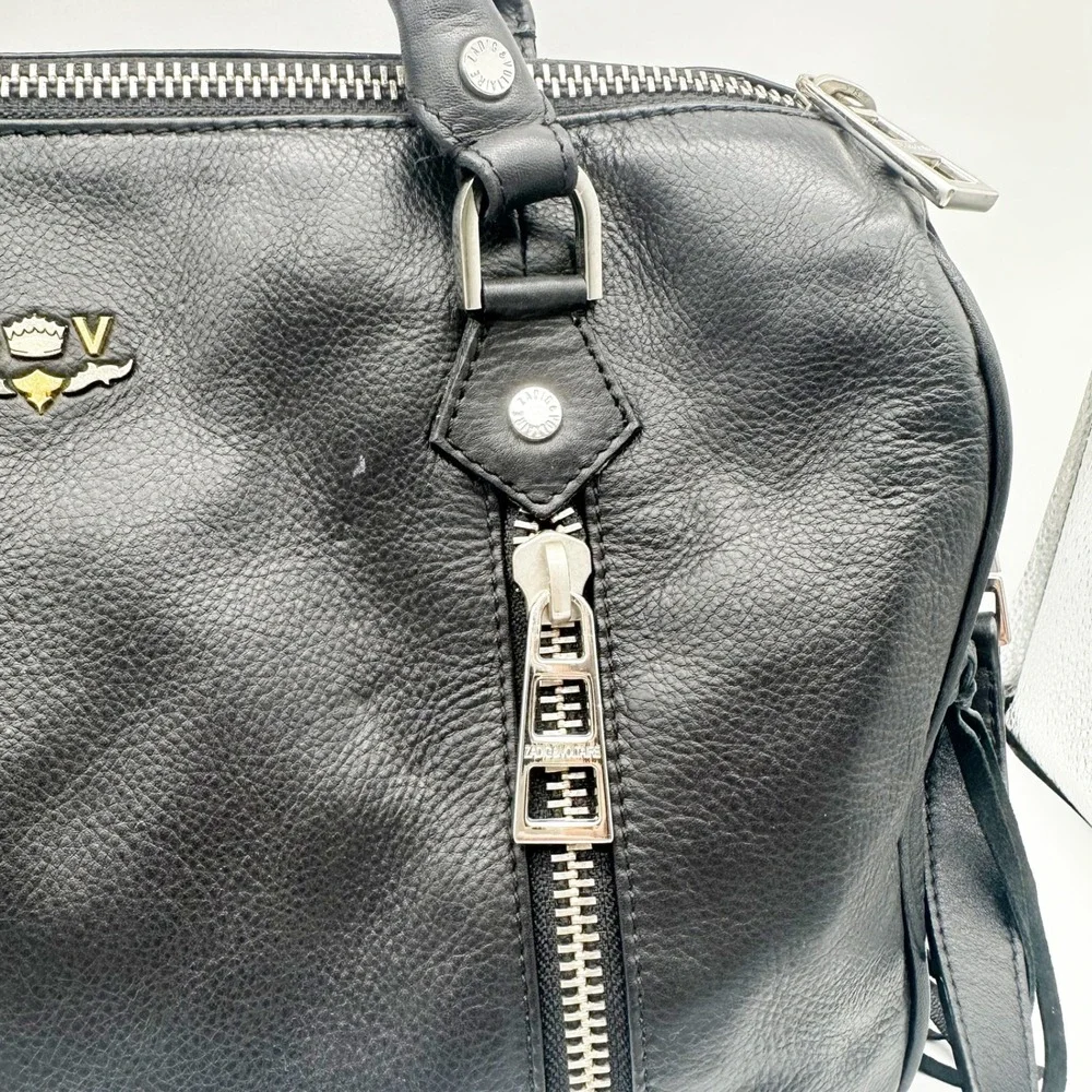 Zadig & Voltaire Black Leather Satchel with Silver Hardware